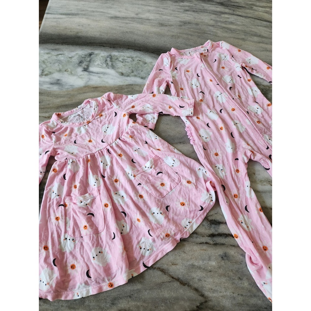 Angel Dear Pink Halloween Ghost Bamboo Dress 6-12M & Sleeper 9-12M Set